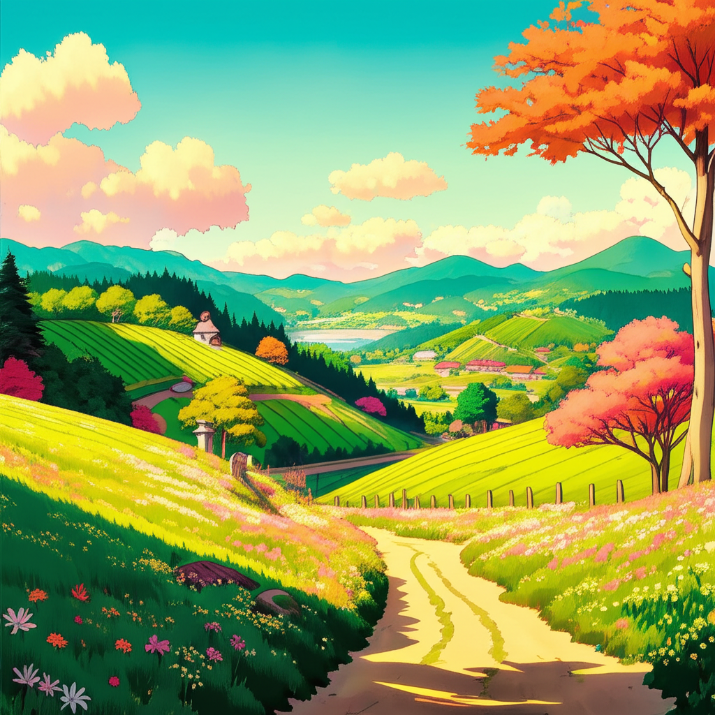 Ghibli style version of Countryside Landscape