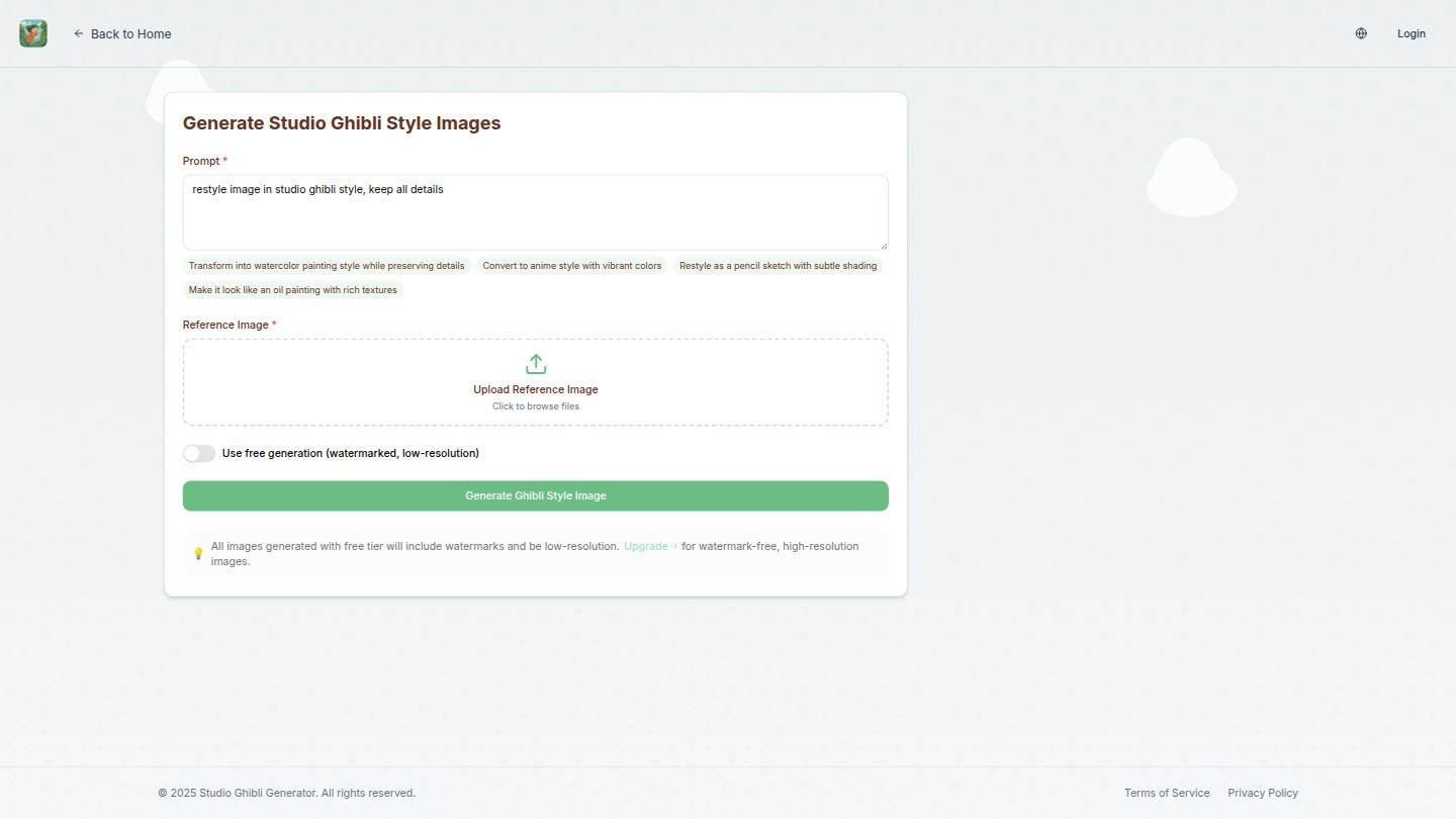 Studio Ghibli Style Image Generator